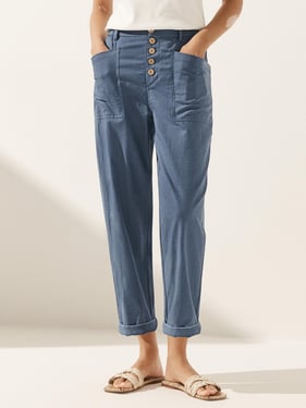 Linen Simple Button Fly Trousers HEIDI - Dusty Blue / XXXL