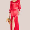 Goddiva Satin Viscose Front Split Maxi - Red