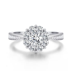 Jeulia Floral Halo Cluster Round Cut Sterling Silver Ring