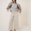 Ecru Striped Cropped Wide Jeans