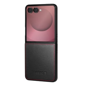 Galaxy Z Flip7 Leather Case - Black with Red Detail