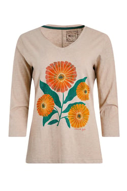 Weird Fish Flower Power Organic Cotton 3/4 Sleeve Graphic T-Shirt Sand Dune Size 18
