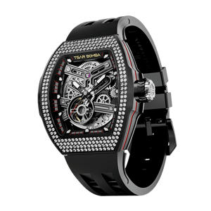 TSAR BOMBA Men's Automatic Skeleton Watch | Interchangeable Luxury Design | Black | Atomic TB8218 | Cubic Zirconia