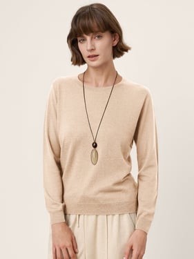 100% Extra-Fine Merino Wool Essential Crew Neck Knit Sweater BRIDGET - Almond / XXL