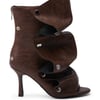 AKIRA Azalea Wang Bird Song Snap Detail Open Toe Bootie | Brown | Size 10