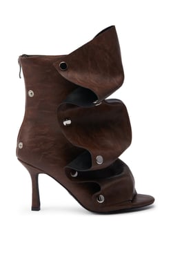 AKIRA Azalea Wang Bird Song Snap Detail Open Toe Bootie | Brown | Size 11