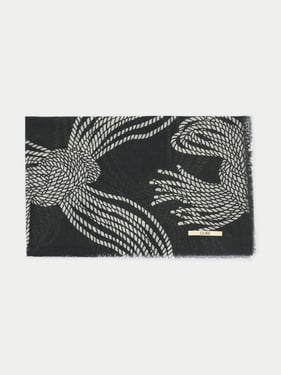 Rope Knot Printed Cashmere Shawl - 90x90cm + 4x1.5cm fringes / coconut milk / AW51-0001/A360