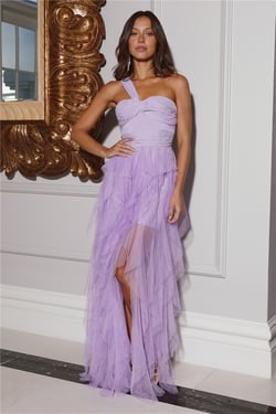 Queen Of The Castle One Shoulder Tulle Maxi Dress Lilac