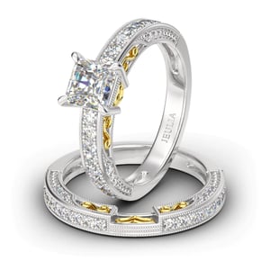 Jeulia Vintage Princess Cut Sterling Silver Ring Set