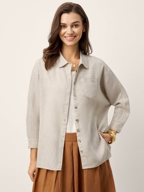 100% Linen Concealed Placket Patch Pocket Shirt FELICITY - Willow Cream / XXL