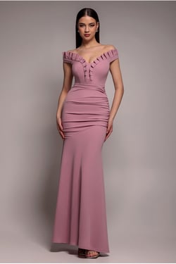 Goddiva Off The Shoulder Frill Gathered Maxi Dress - Rose Pink