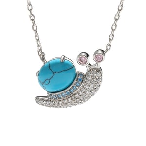 Jeulia "Natural Beauty" Snail Turquoise Design Sterling Silver Necklace
