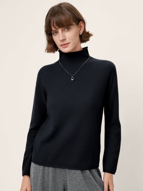 100% Mongolian Cashmere Rolled-Edge Turtleneck Sweater GIA - Charcoal Grey / XXL
