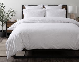 QE Home Cortado Cotton Jacquard Duvet Cover, Cotton Set in Dove, Textured, White, Queen