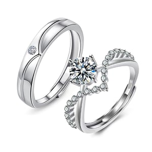 Jeulia "My Eternity" Sterling Silver Adjustable Couple's Rings