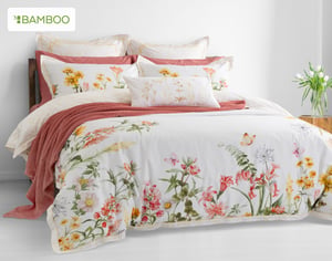 QE Home Corsage Floral Duvet Cover, Cotton, Bamboo Cotton, Floral, White, Queen