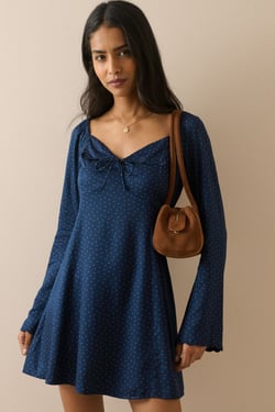 Navy and Orange Polka Dot Lyon Mini Dress