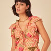 Yellow Patchwork Print Frill Top