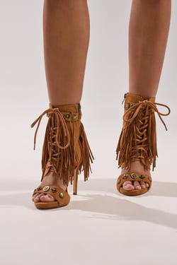 AKIRA Azalea Wang Salgado Fringe Gladiator Stiletto Sandal | Size 11
