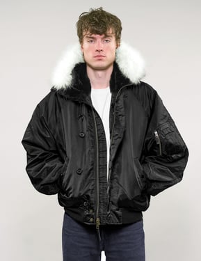 Zipped Hooded Flying Jacket in Black
