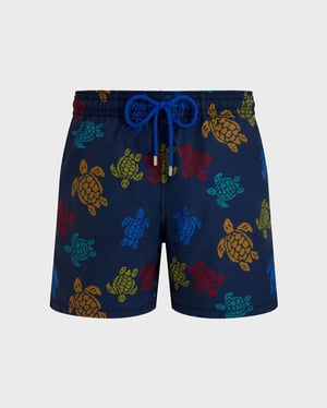 Vilebrequin - Men Swim Shorts Ronde Des Tortues Tricot - Vilebrequin X Falke - Swimwear - Moorea - Blue - Size XXL