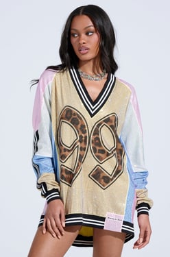 AKIRA Ryan Colorblock Rhinestone Jersey Mini Dress In Pastel | Black | Size XL