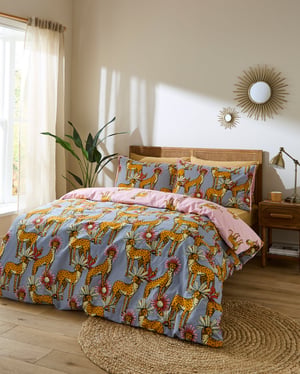 Cotton Reversible Duvet Set Grey Untamed Cheetah - Super King / Grey