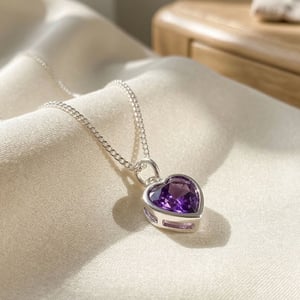 Mini Heart Silver Amethyst February Birthstone Necklace
