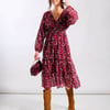 Red Leopard Tiered Chiffon Midi Dress - 14