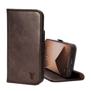 iPhone 14 Pro Max Leather Case (with stand function) - Dark Brown