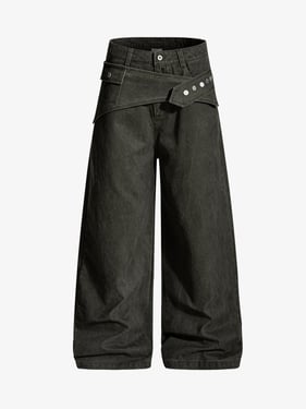 Street Detachable Belt Baggy Pants - Dark Green / 2XL