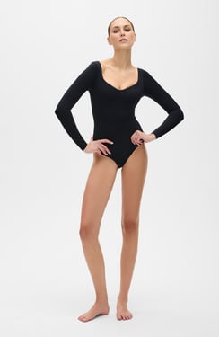 Iconic Lymphatic Long Sleeve Bodysuit - Brief - Black / XL