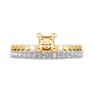 Jeulia "Bear in Honey" Two Tone Women's Wedding Band Sterling Silver