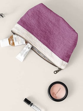 100% Linen Color-Block Zipper Storage Bag - Lavender Ash / One Size
