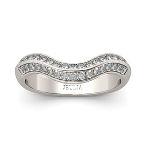 Jeulia Curved Round Cut Sterling Silver Women's Band