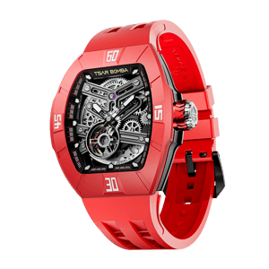 TSAR BOMBA Men's Automatic Skeleton Watch | Interchangeable Luxury Design | Dynamic Red | Atomic TB8218 | Fluororubber