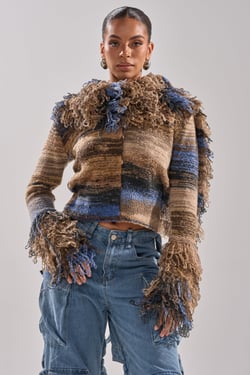 AKIRA Always On My Mind Fringe Sweater | Size 1X
