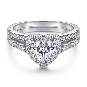 Jeulia Classic Halo Heart Cut Sterling Silver Ring Set