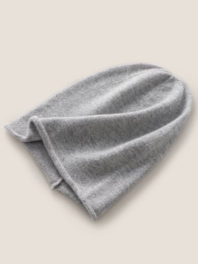 100% Cashmere Dense-Knit Slouchy Beanie - Light Gray / One Size