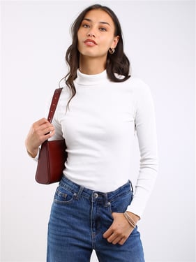 Brave Soul Ribbed Polo Neck Top - Cream - XS