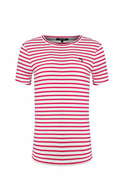 Weird Fish Natalie Striped Crew Neck T-Shirt Crimson Size 10