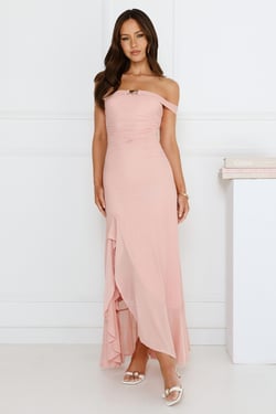 Sprinkle Spark Off Shoulder Mesh Maxi Dress Pink