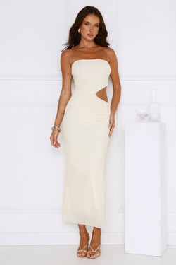 Perfect Vacay Strapless Mesh Maxi Dress Yellow