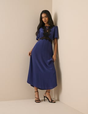 Navy Lace Trim Wynne Midi Dress