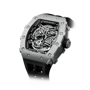 TSAR BOMBA Elemental Series Black Men's Automatic Mechanical Watch 閳ワ拷Titanium Bezel, Stainless Steel Case, Skeleton Dial, Sapphire Crystal, Fluororubber Strap, 50M Water Resistance, A+ Luminous