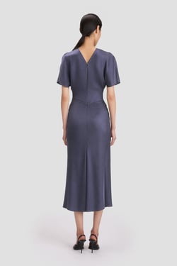 Victoria Beckham Bela Midi Dress In Eclipse - 14 - Womens