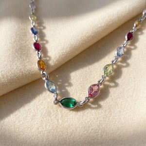 Colourful Multi Gemstone Sterling Silver Chain Necklace