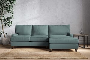 nkuku Marri Large Right Hand Chaise Sofa | Make To Order | Recycled Cotton Teal | Recycled Cotton Airforce