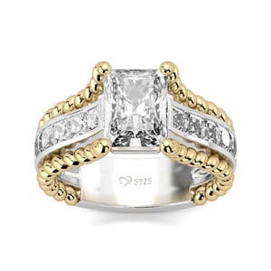 Jeulia Two Tone Radiant Cut Sterling Silver Ring