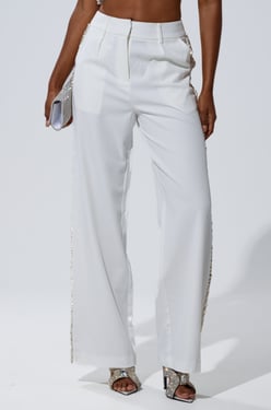 AKIRA Talk To Me Trouser Pants With Rhinestone | White | Size 1X